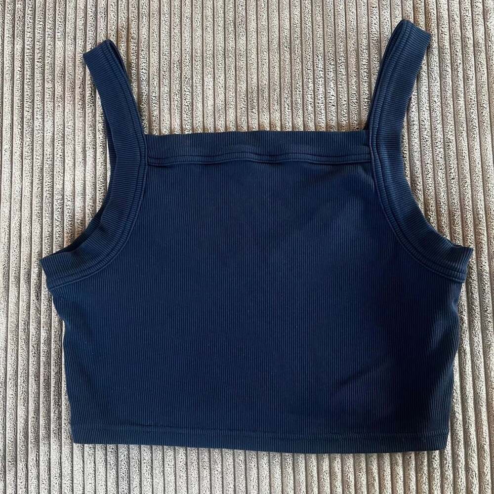 TravisMathew Ribbed Crop Tank Top Size L Navy Blue Athleisure
